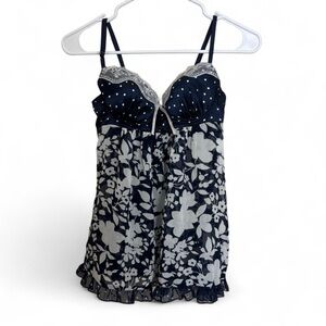 Y2K navy apt.9 rare blue & white sailor polkadot babydoll top